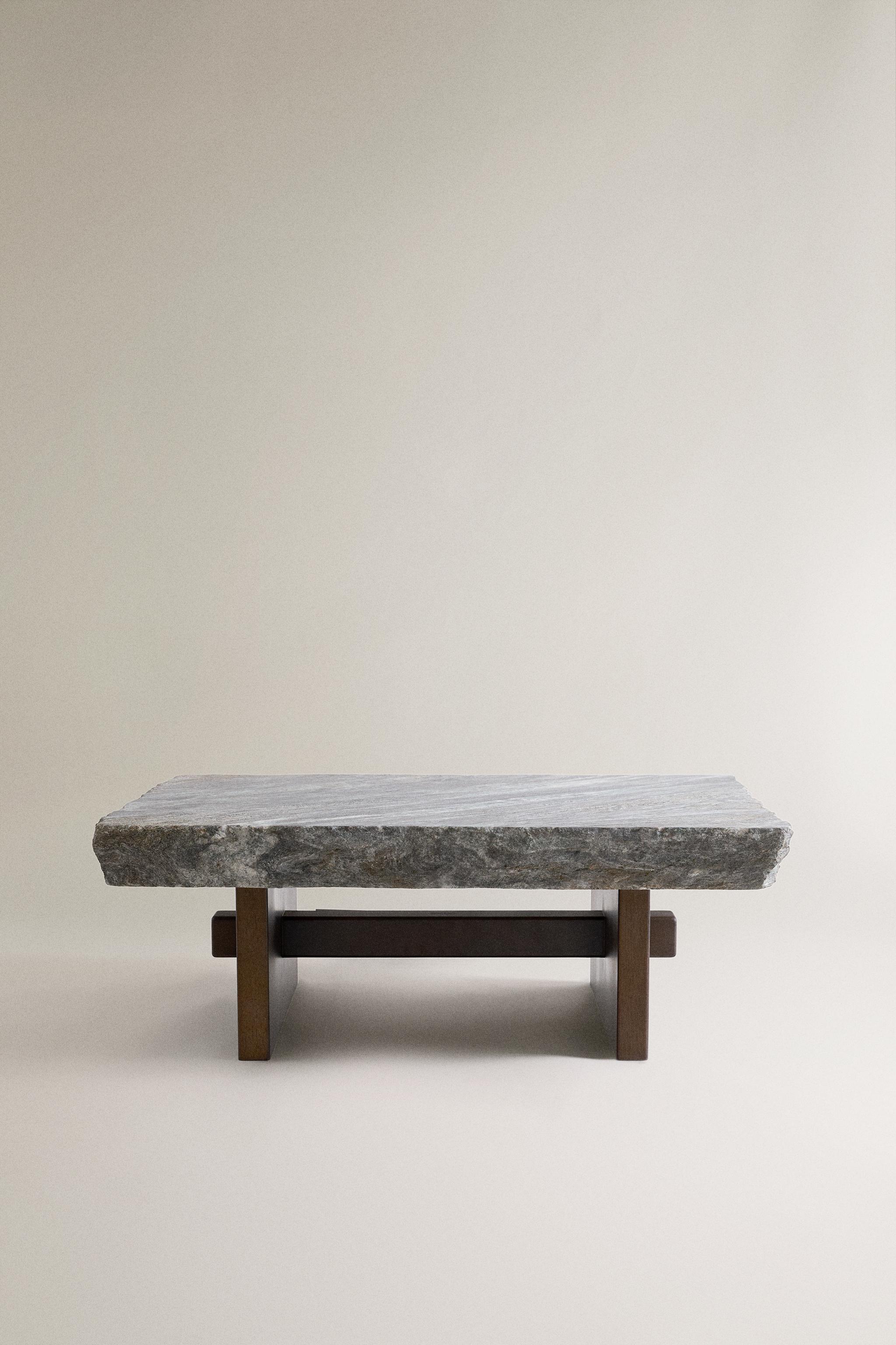 MARBLE AND WOOD COFFEE TABLE